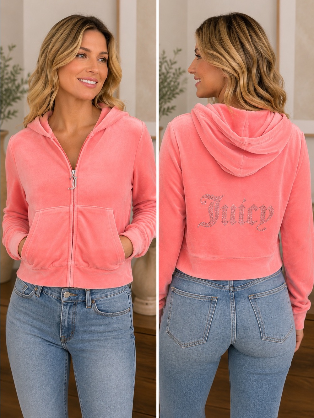 Juicy Couture Coral Pink Cropped Hoodie NWOT